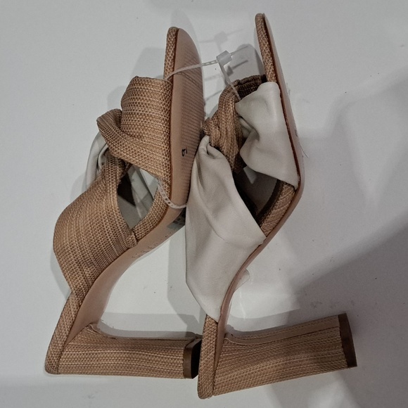 Schutz Wendy Pearl and Beige Leather Color Block High Heel Sandals - Picture 4 of 11